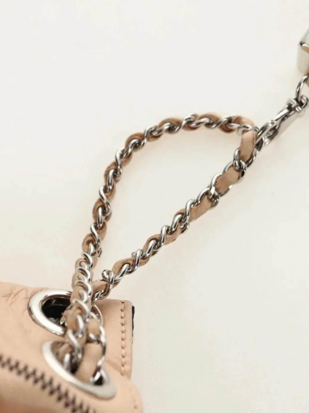 CHANEL Chain Purse Hand Bag Lamb Skin Beige Silver CC Auth bs35366V